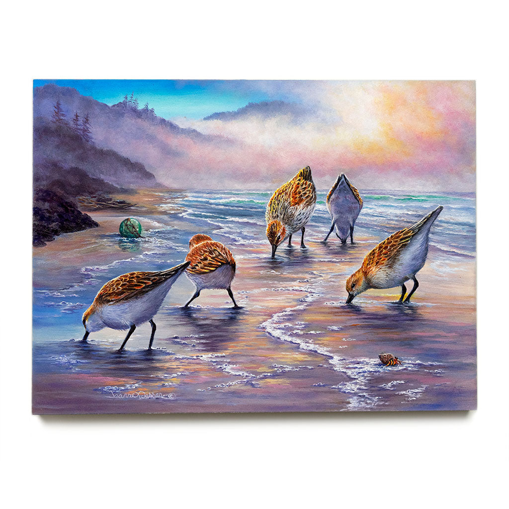 Original painting store seascape coastal sandpipers on canvas