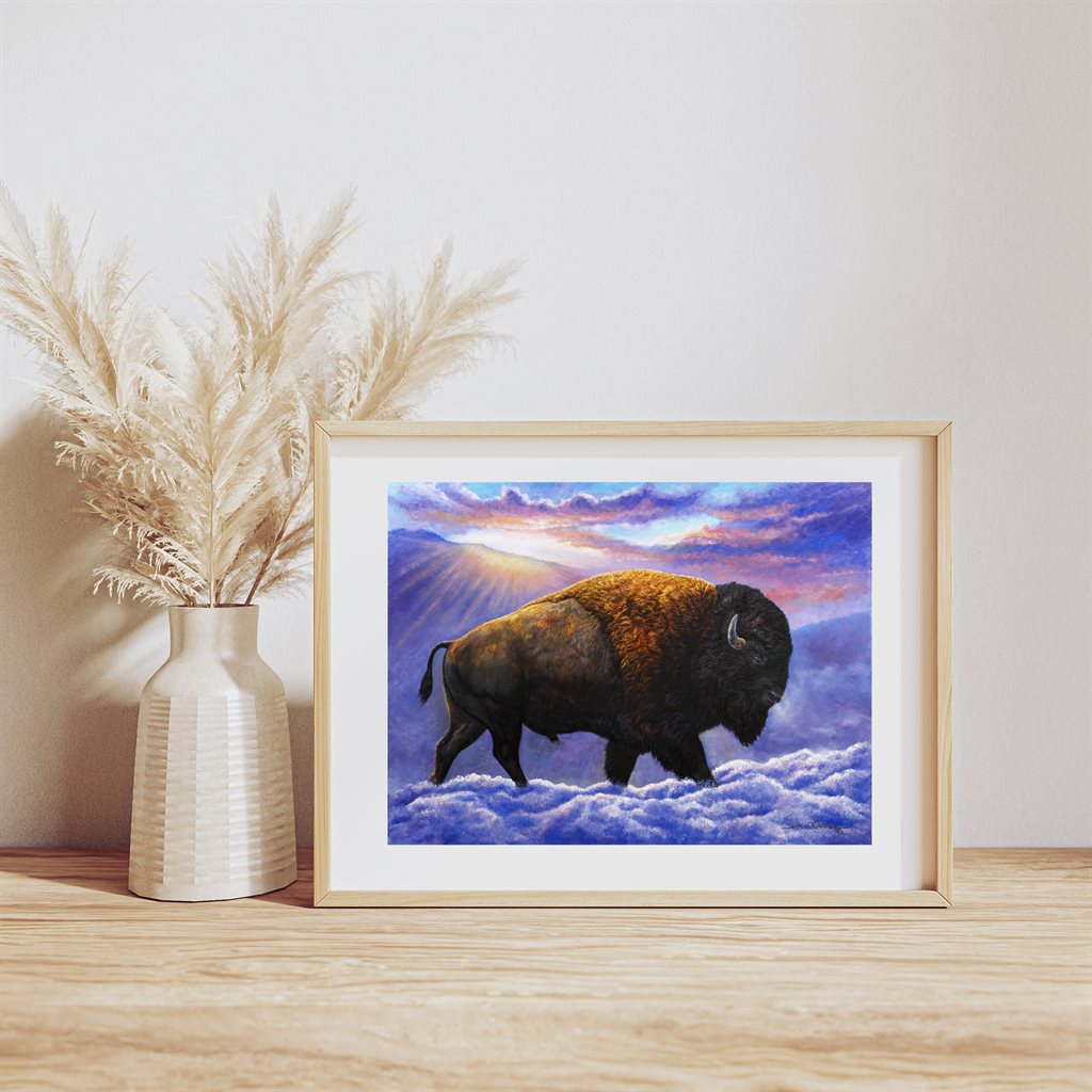 Bison Buffalo in Snow "After the Storm" Giclée Paper Print Framed Example by Jeanne Warren