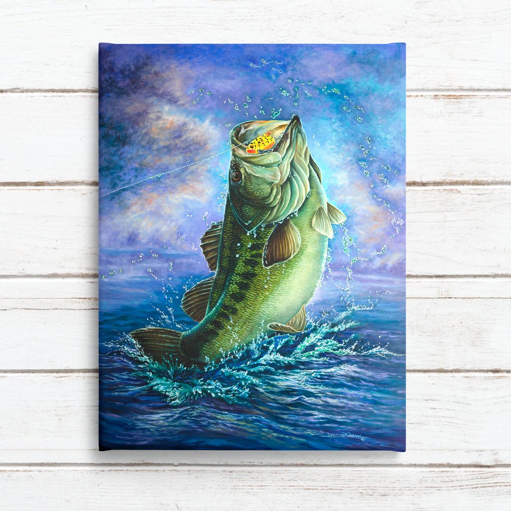 Large Mouth Bass Fishing Art Print - Bass Catch – jeannewarrenart