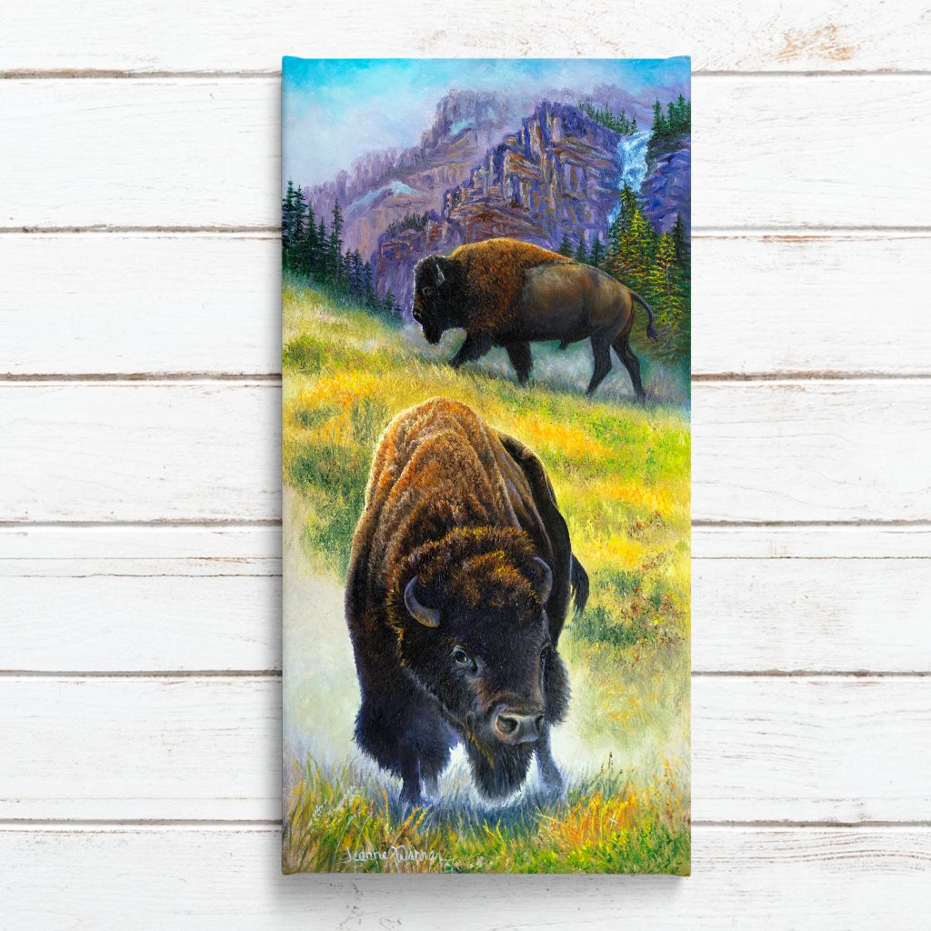 Bison Buffalo and Montana Mountains Art Print - "Double Threat"