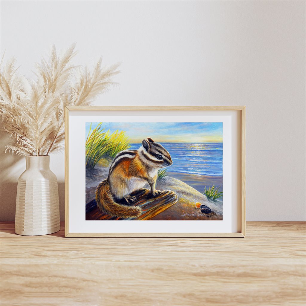 "Dreamin" - Chipmunk and Beach Art Print