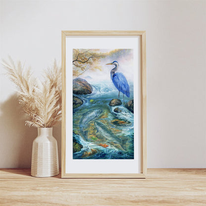 Great Blue Heron "Fat Chance" Giclée Fine Art Paper Print in Wood Frame