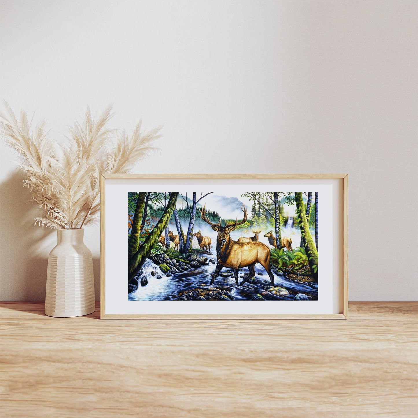 Oregon Elk Herd in Forest and Fog Art Print  - "Ghost Herd"