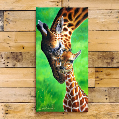 "Giraffes" - Baby Giraffe Calf and Mom Art Print