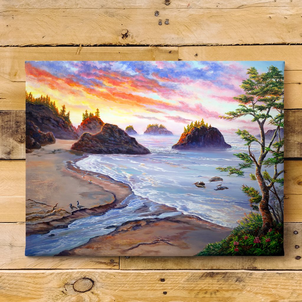 "Secret Beach" - Oregon Coast Sunset Art Print