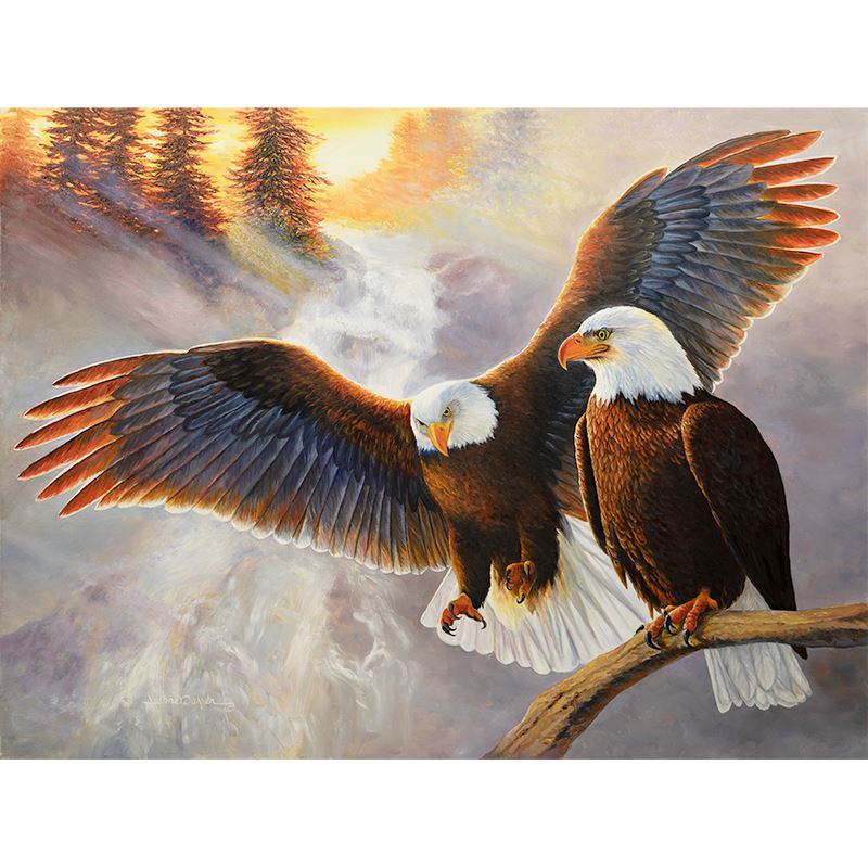 On Eagle's Wings Alaskan wall art decor spruce trees eagles 2024 eagle soaring above mountain art pastel sky alaska paper birch colorful artwork